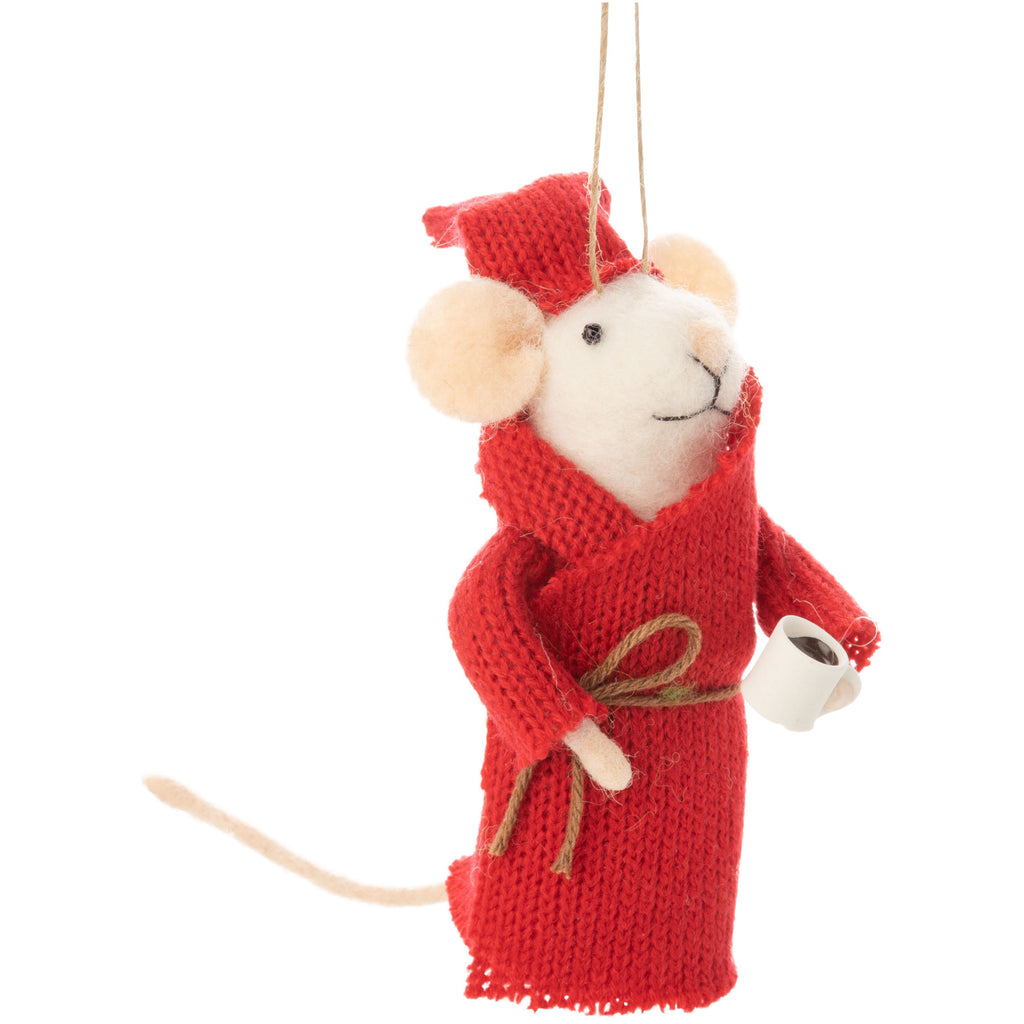 Felt Mouse In Night Cap Ornament.