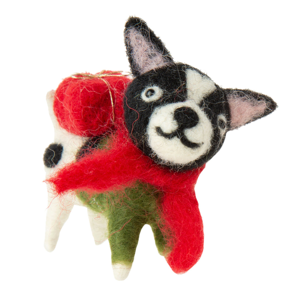 Felt Puppy Ornament Black & White Dog.