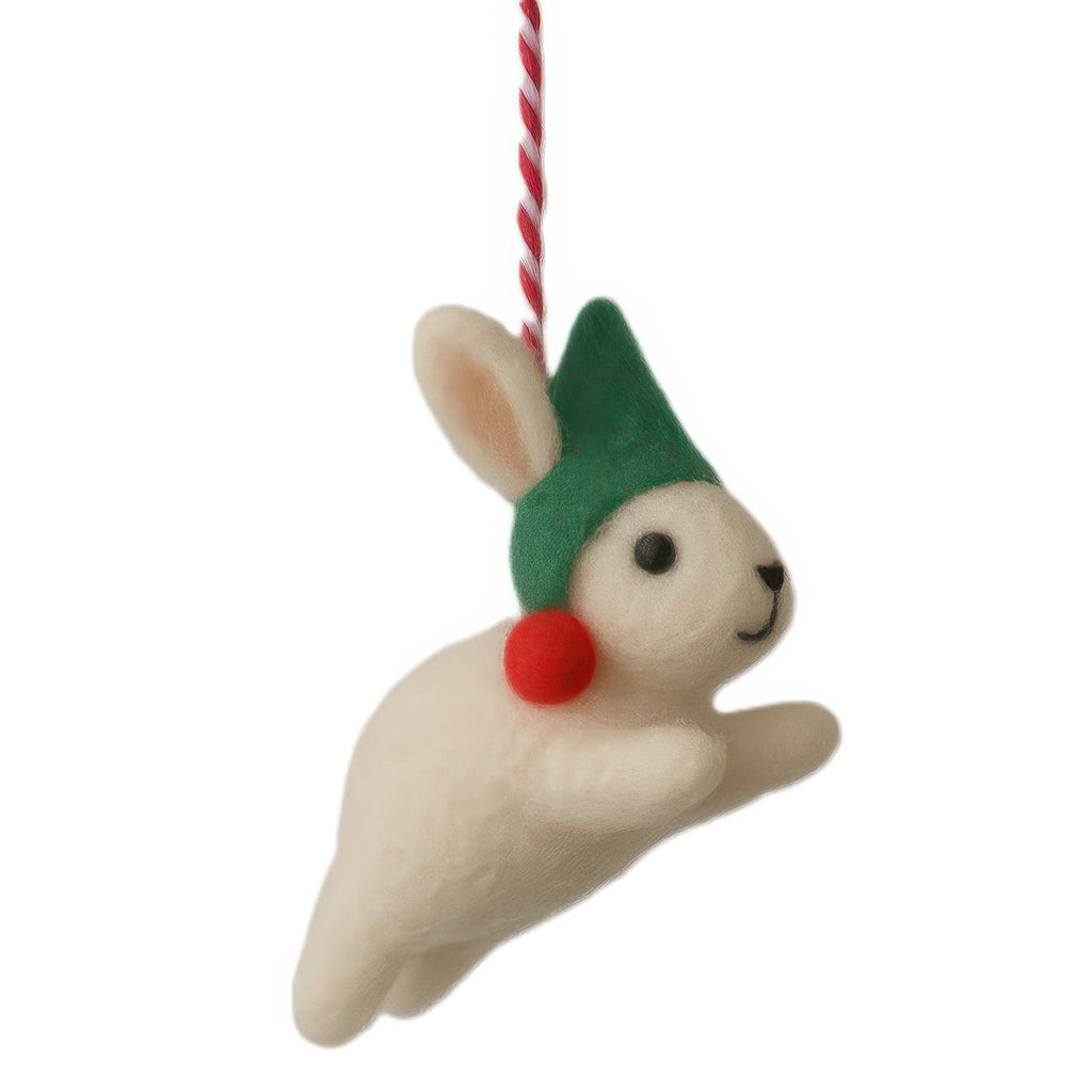Felt Rabbit In Hat Ornament - green hat.