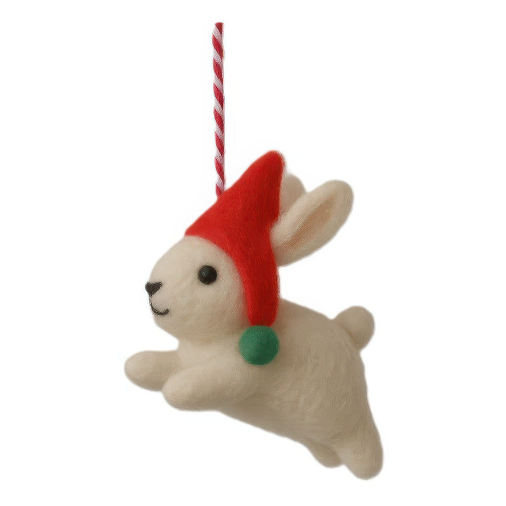 Felt Rabbit In Hat Ornament - red hat.