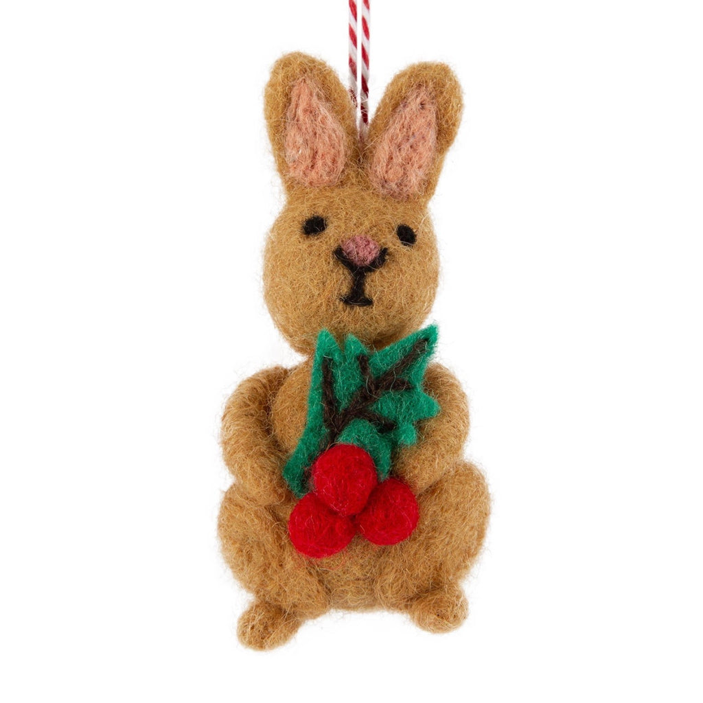 Felt Rabbit With Holly Ornament.