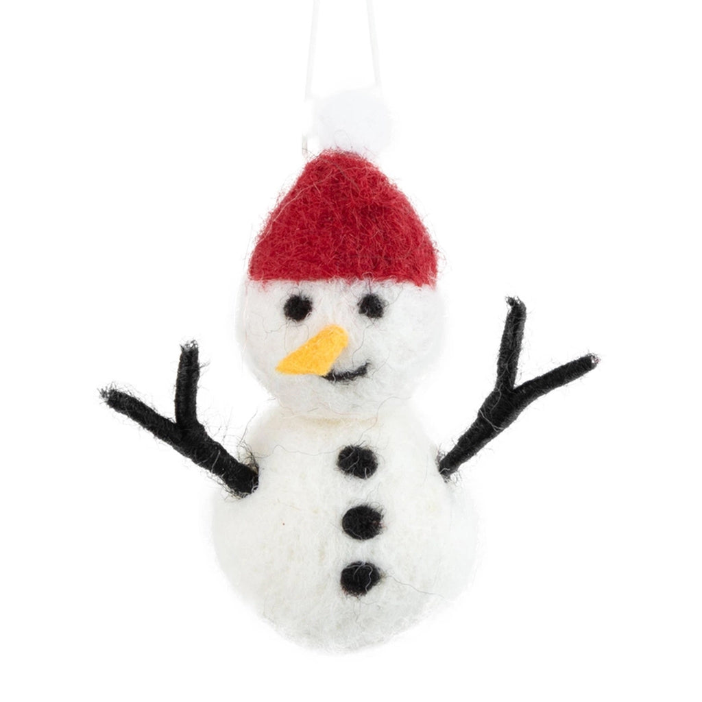Felt Snowman In Hat Ornament - red hat.