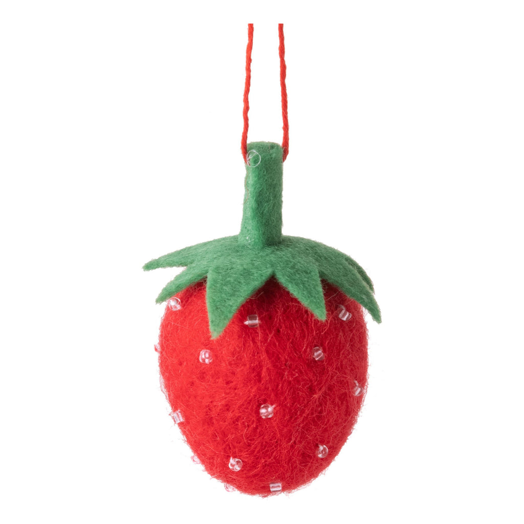 Felt Strawberry Ornament With Beads .