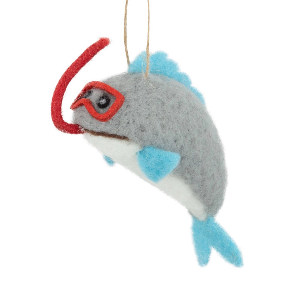 Felt Whale With Goggles Ornament.