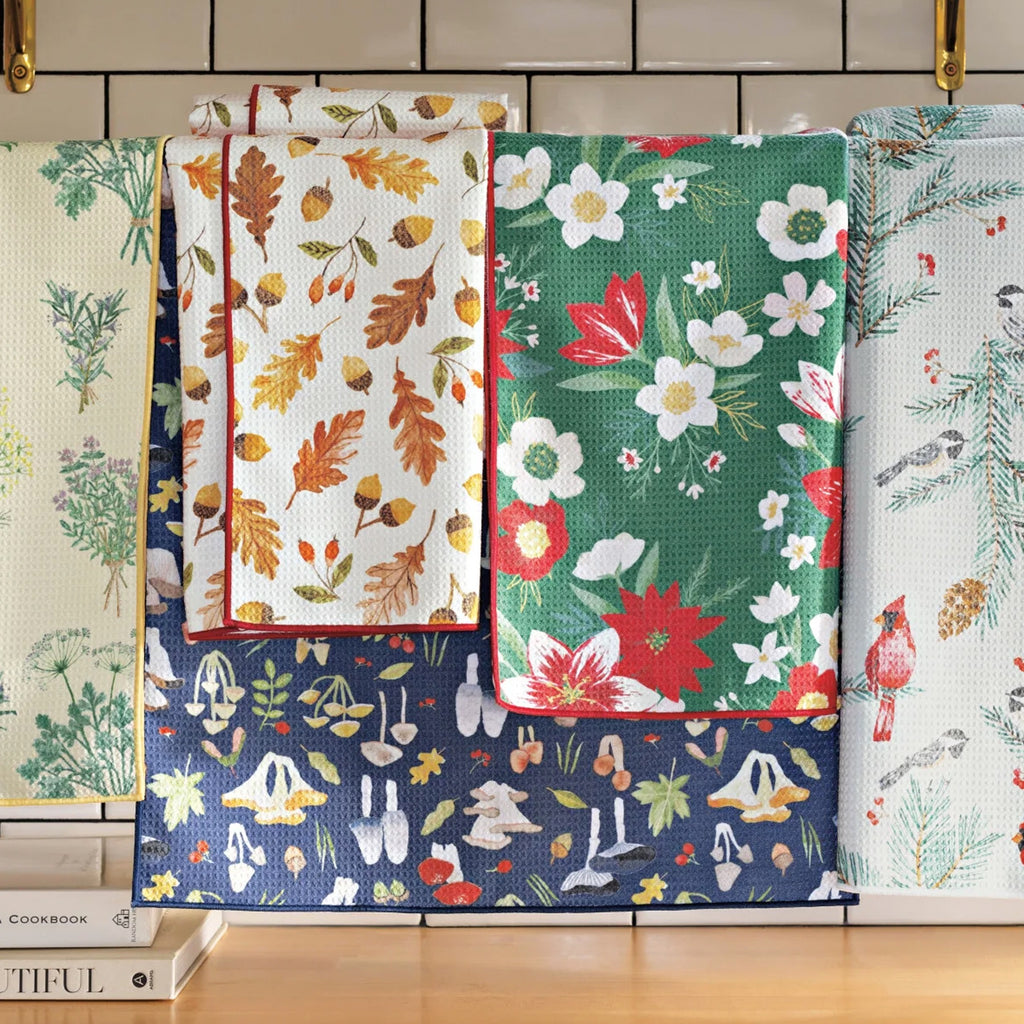 Field Mushrooms Recycled Microfibre Dishtowel hanging.