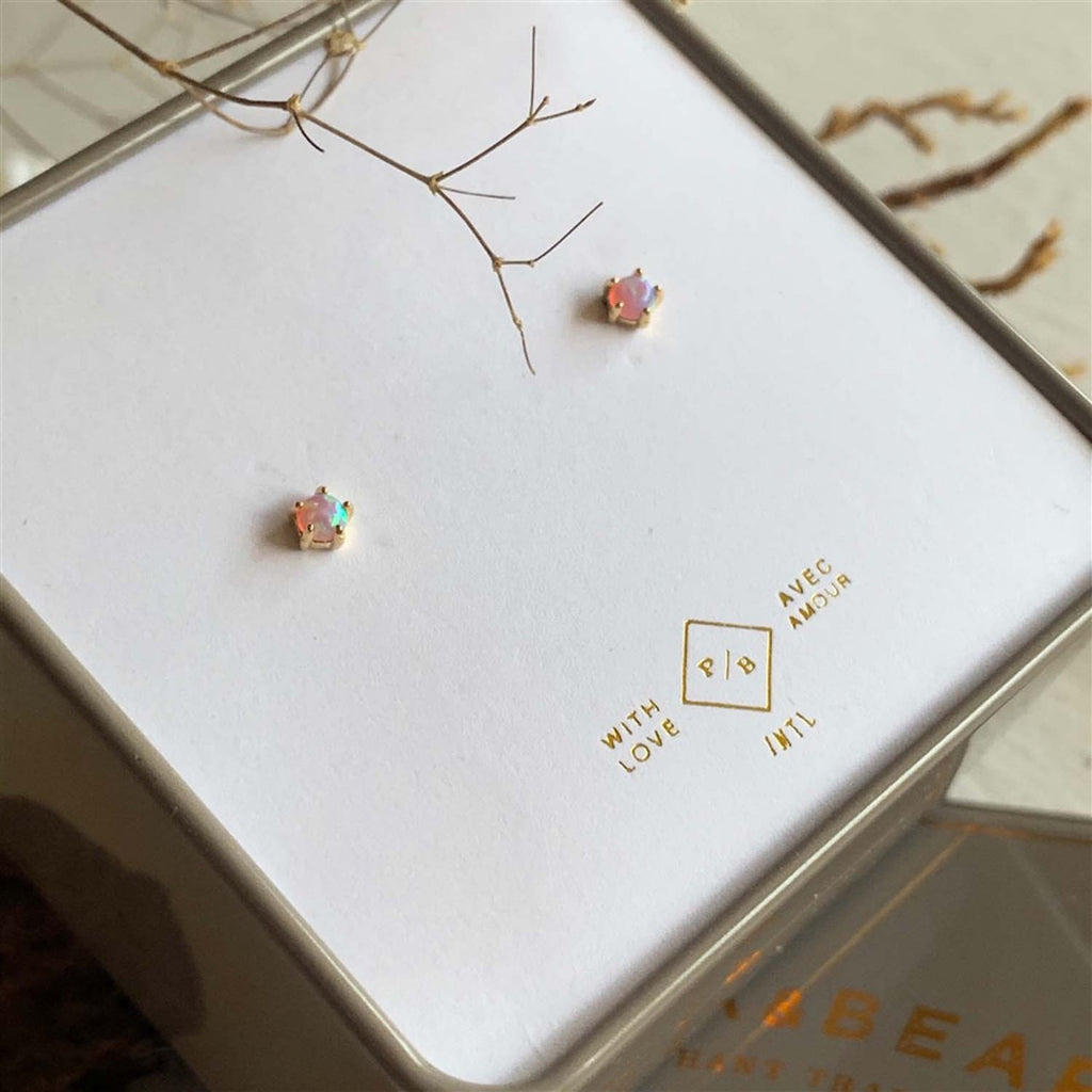 Fire Opal Stud Earrings Gold packaging.