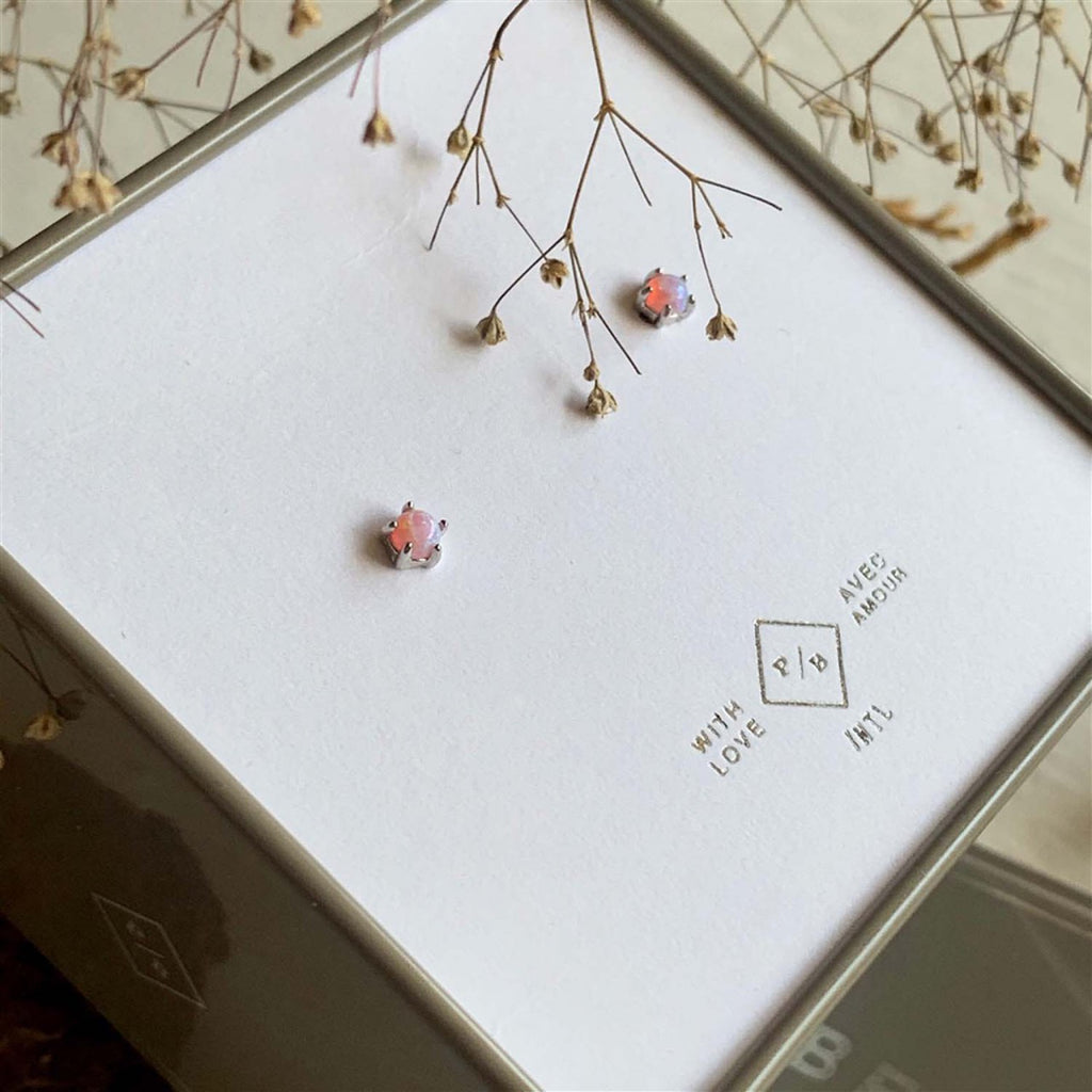 Fire Opal Stud Earrings Sterling Silver packaging.