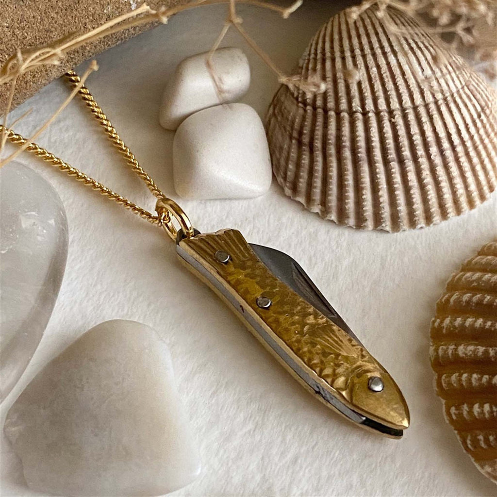 Fish Pocket Knife Charm Necklace.