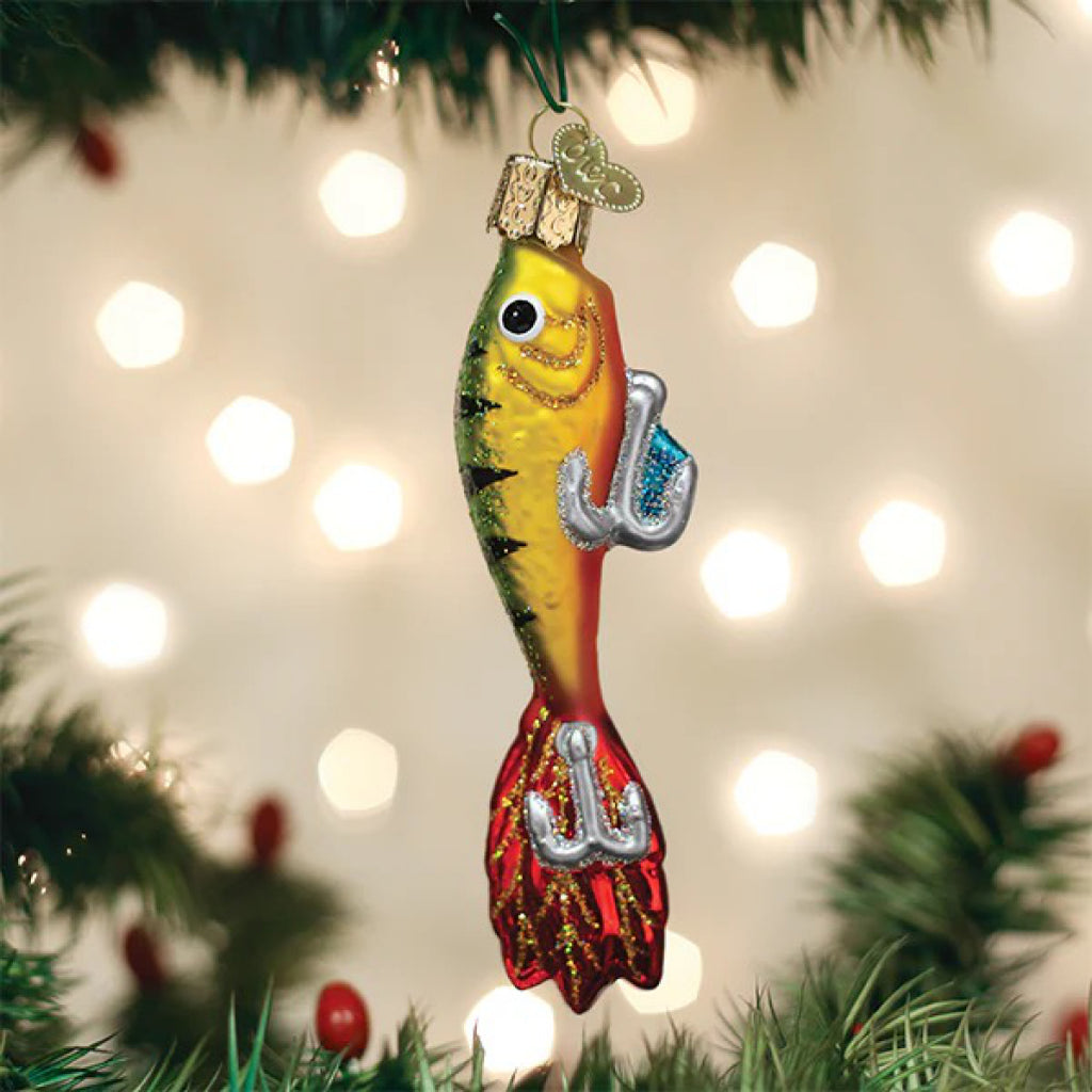 Fishing Lure Ornament in tree.