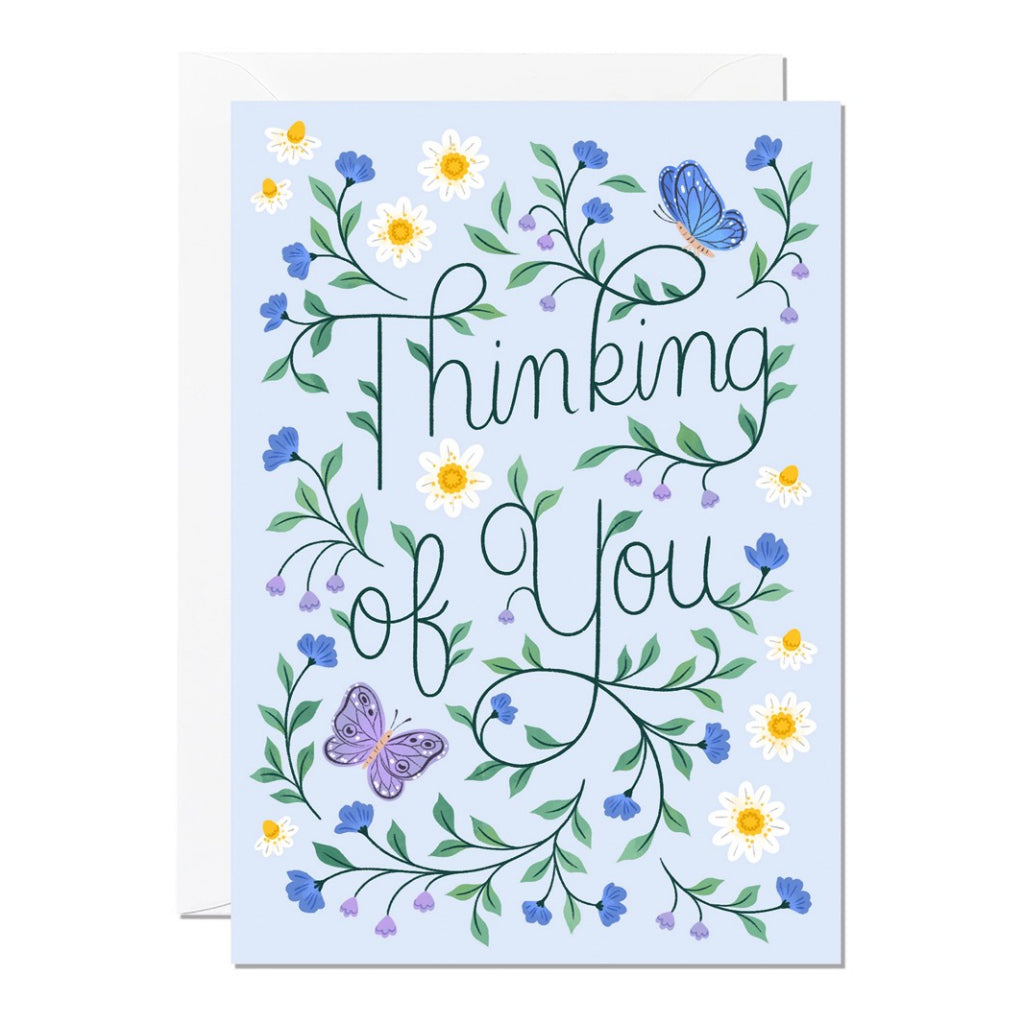 Floral Butterflies Thinking Of You Card.