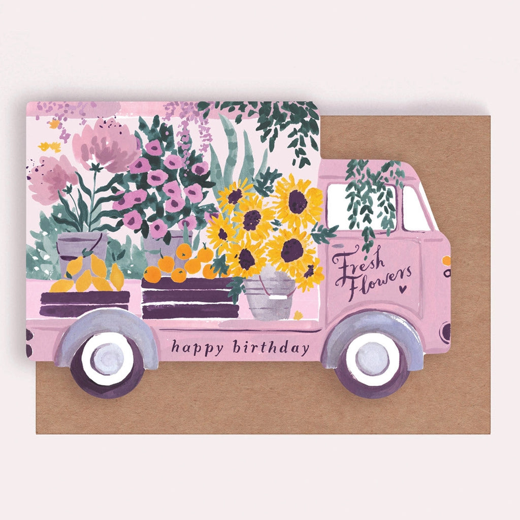 Flower Truck Die-Cut Birthday Card.