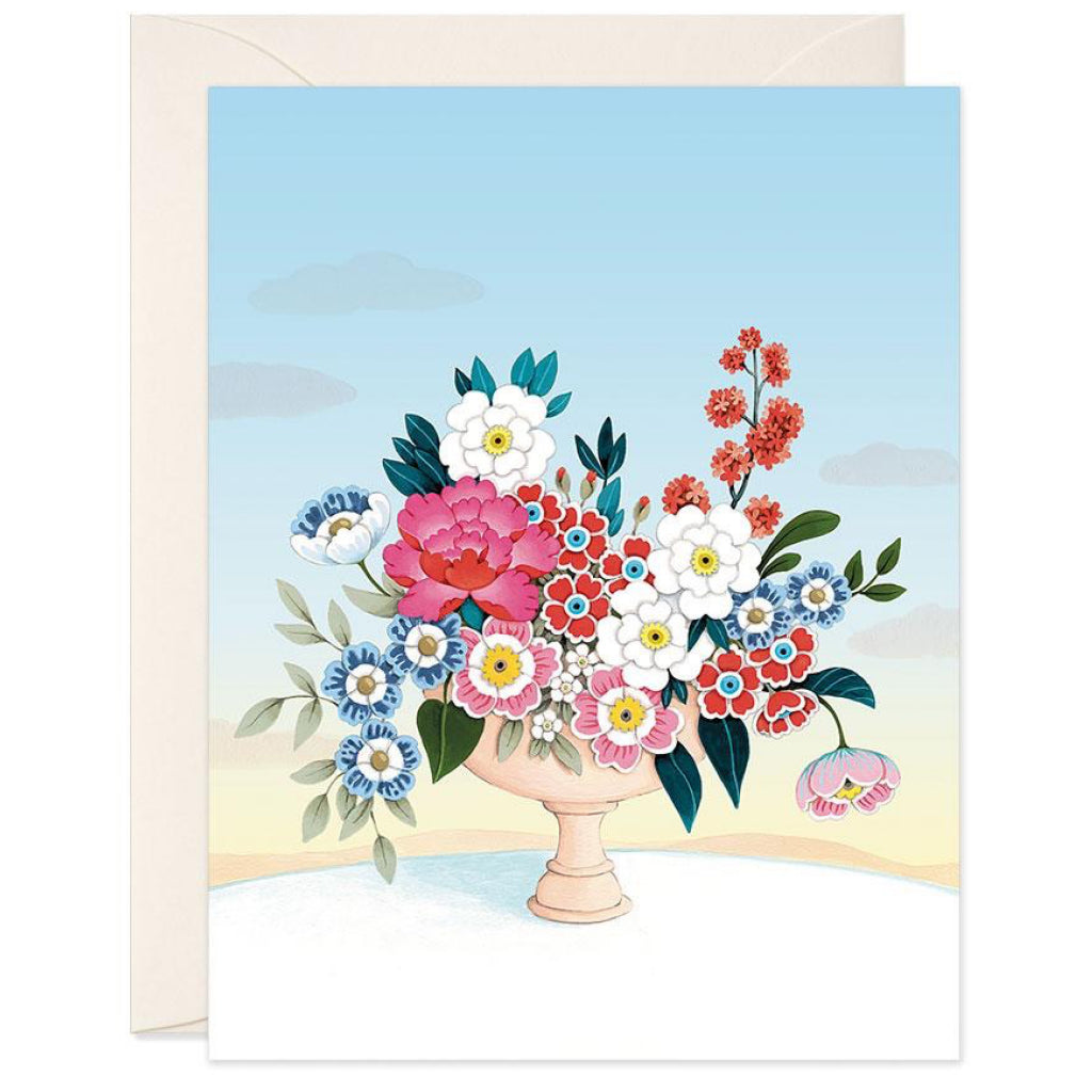 Flower Vase Light Blue Sky Blank Card.