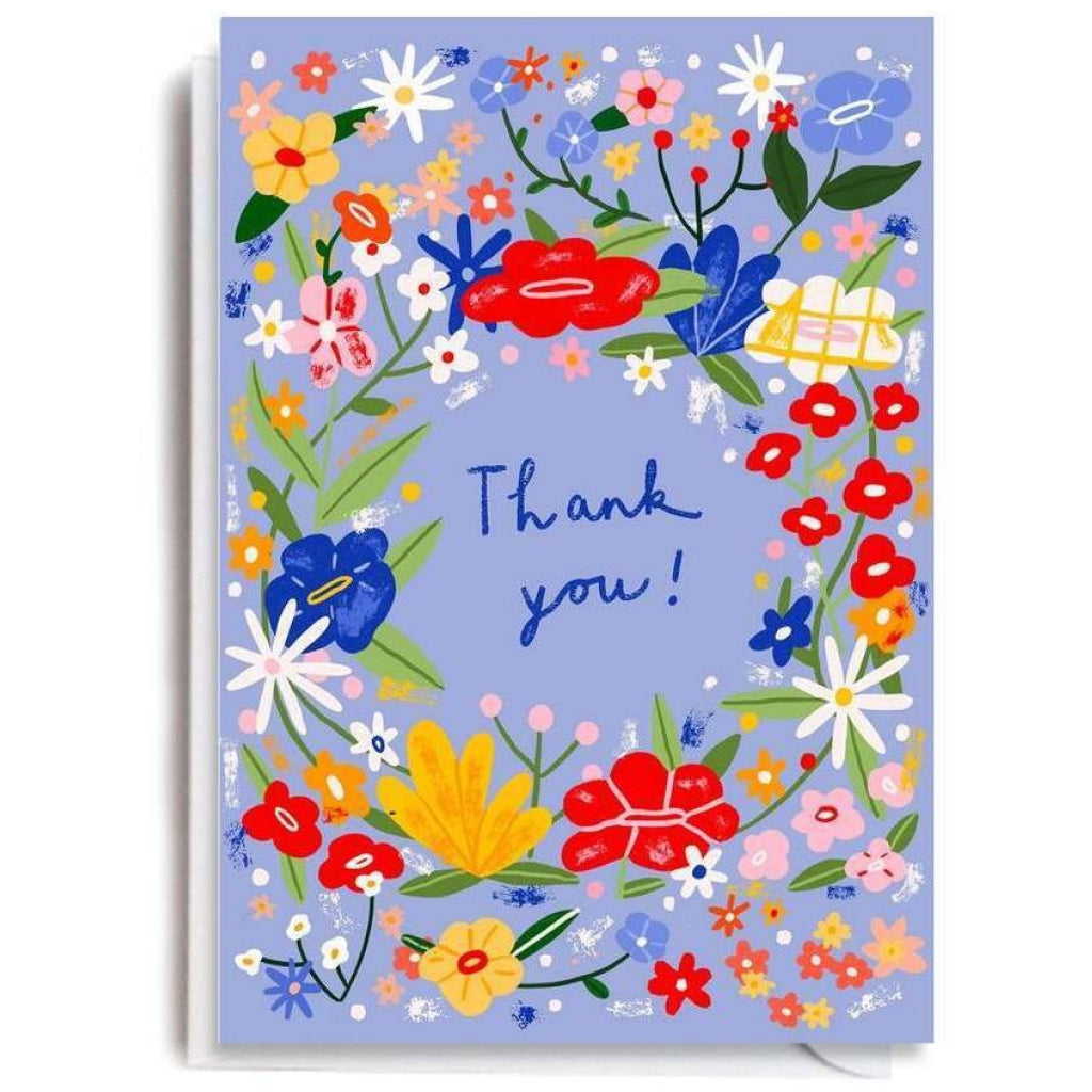 Flowers On Blue Thank You Card.