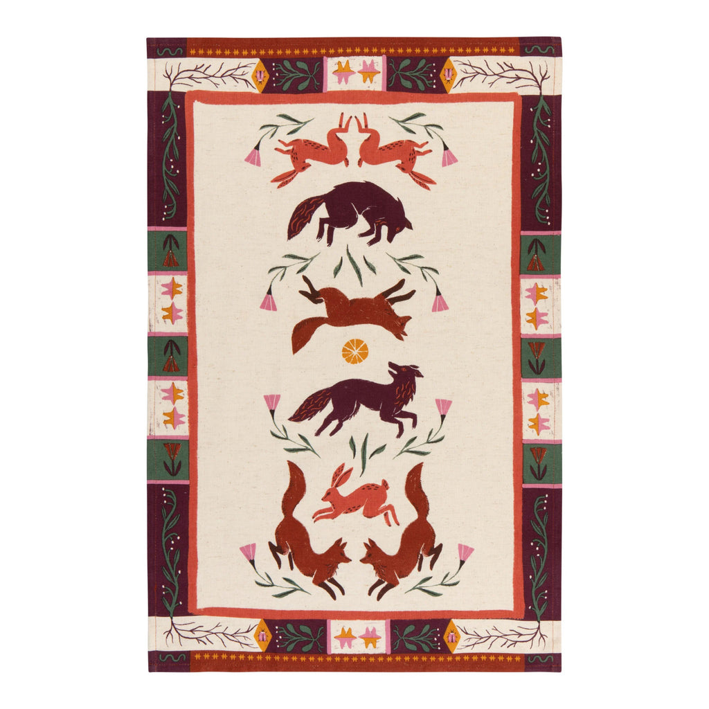 Folktale Dishtowels Set of 2 with animals.