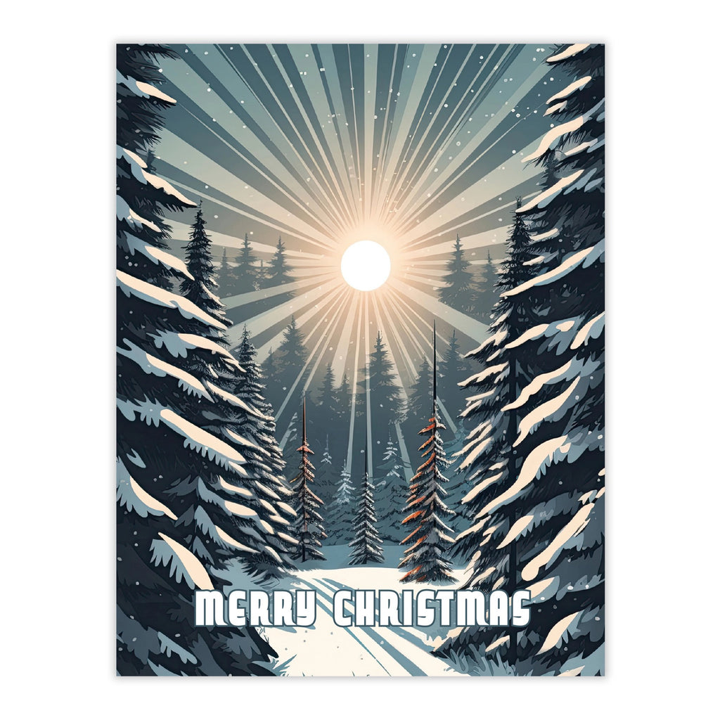 Forest Light Sunburst Christmas Card.