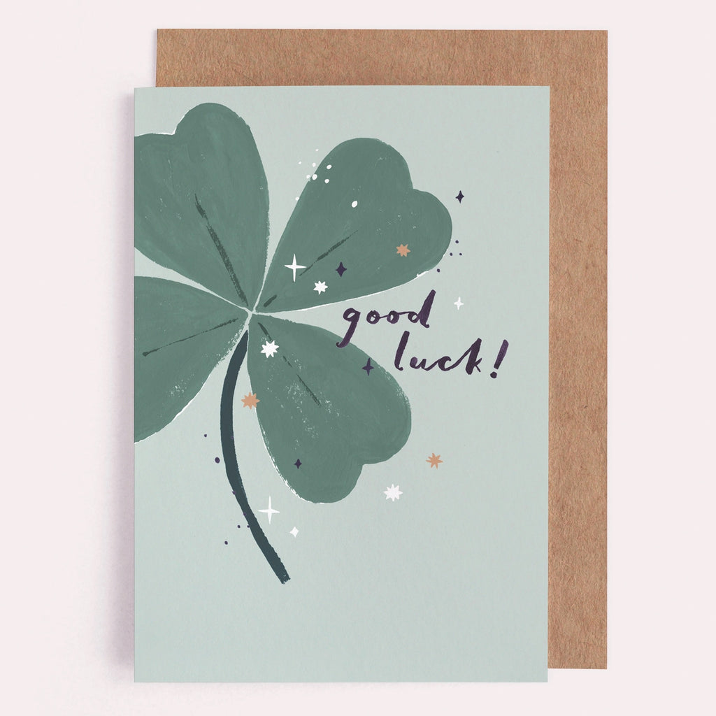 Four Leaf Clover Good Luck Card.
