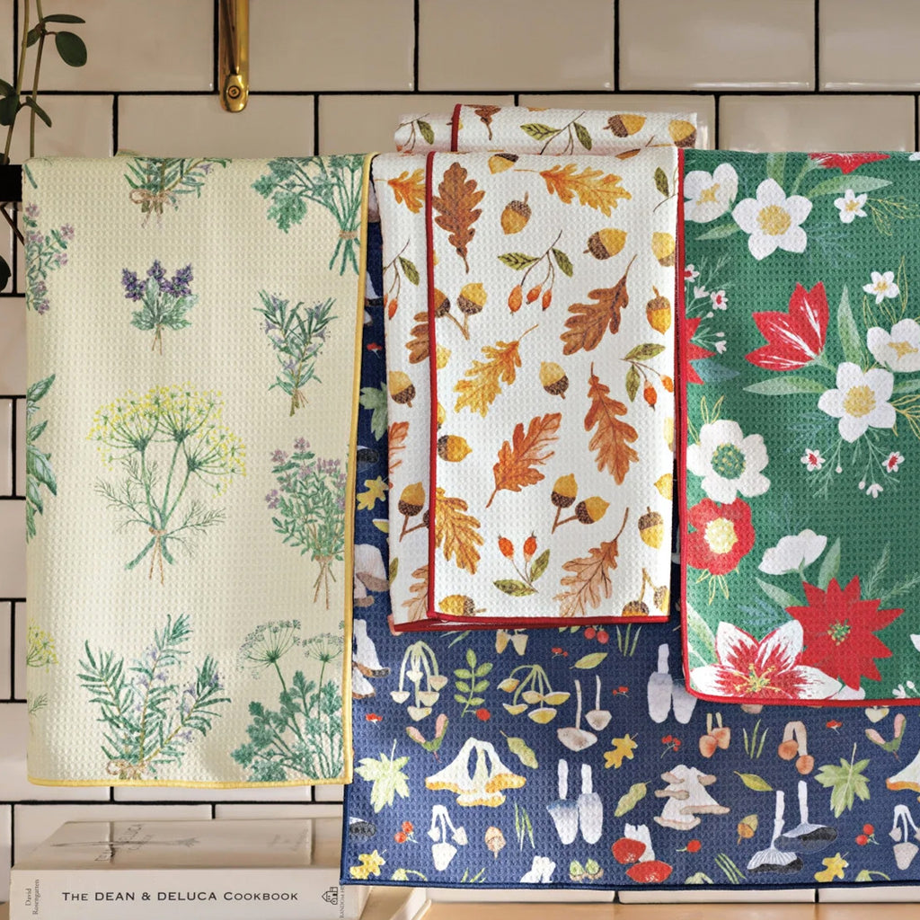 Fresh Herbs Recycled Microfibre Dishtowel hanging.