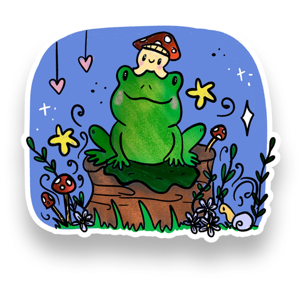 Frog With Mushroom Hat Sticker.