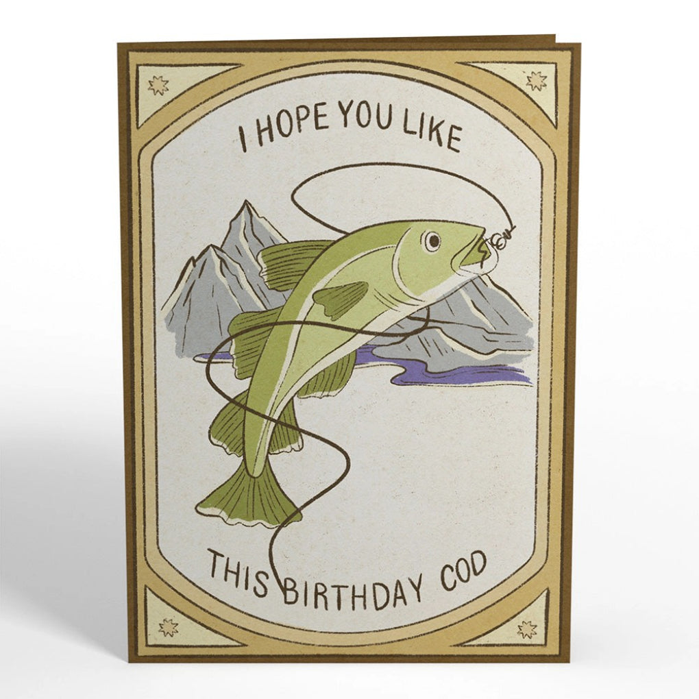 Front of Birthday Cod Pop-Up Card.