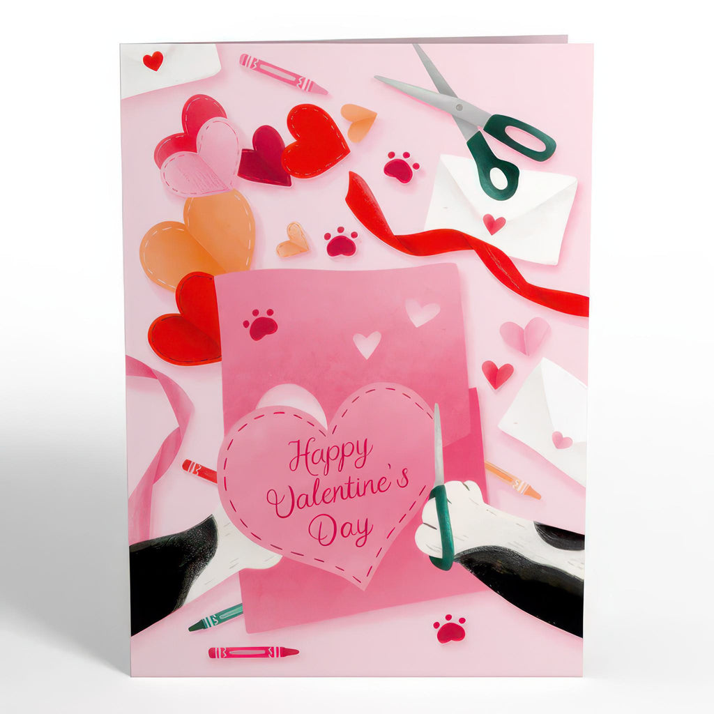 Front of Crafty Cat Valentine’s Day Surprise Pop-Up Card.