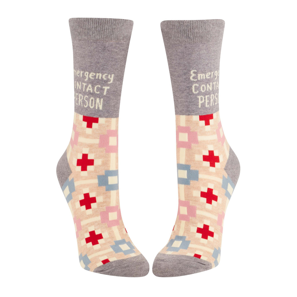 Front of Emergency Contact Crew Socks.