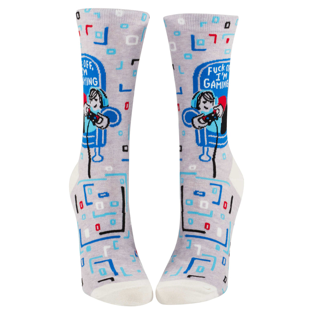 Front of Fuck Off I'm Gaming Crew Socks.