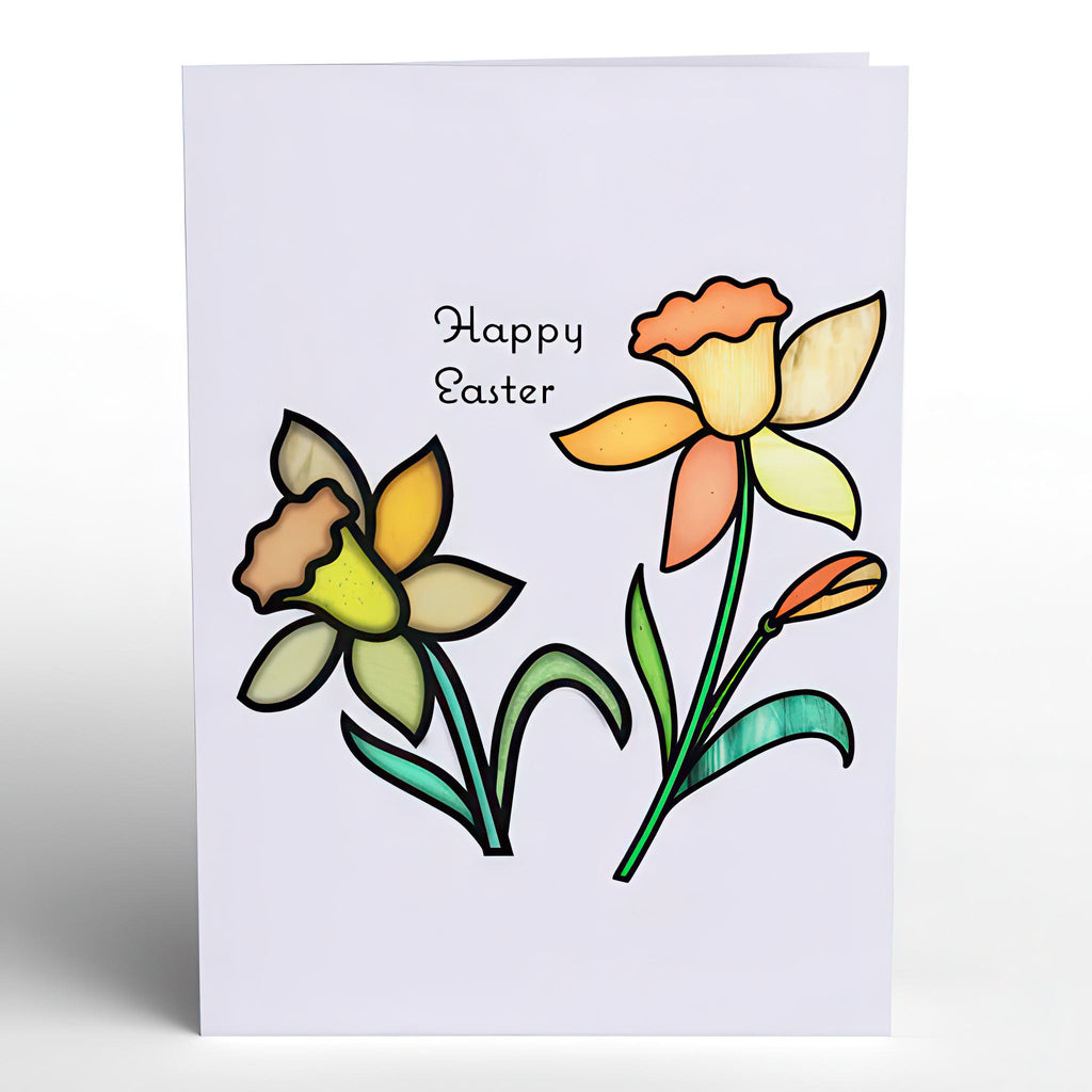 Front of Happy Easter Daffodil Suncatcher Card.