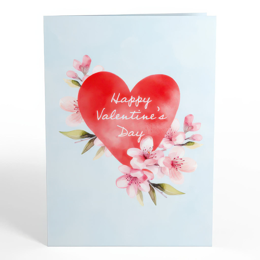 Front of Happy Valentine's Day Cherry Blossom Tree Pop-Up Card.