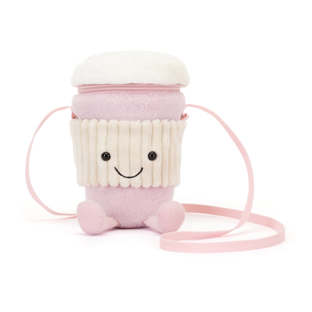 Front of Jellycat Amuseables Coffee-To-Go Pink Bag.