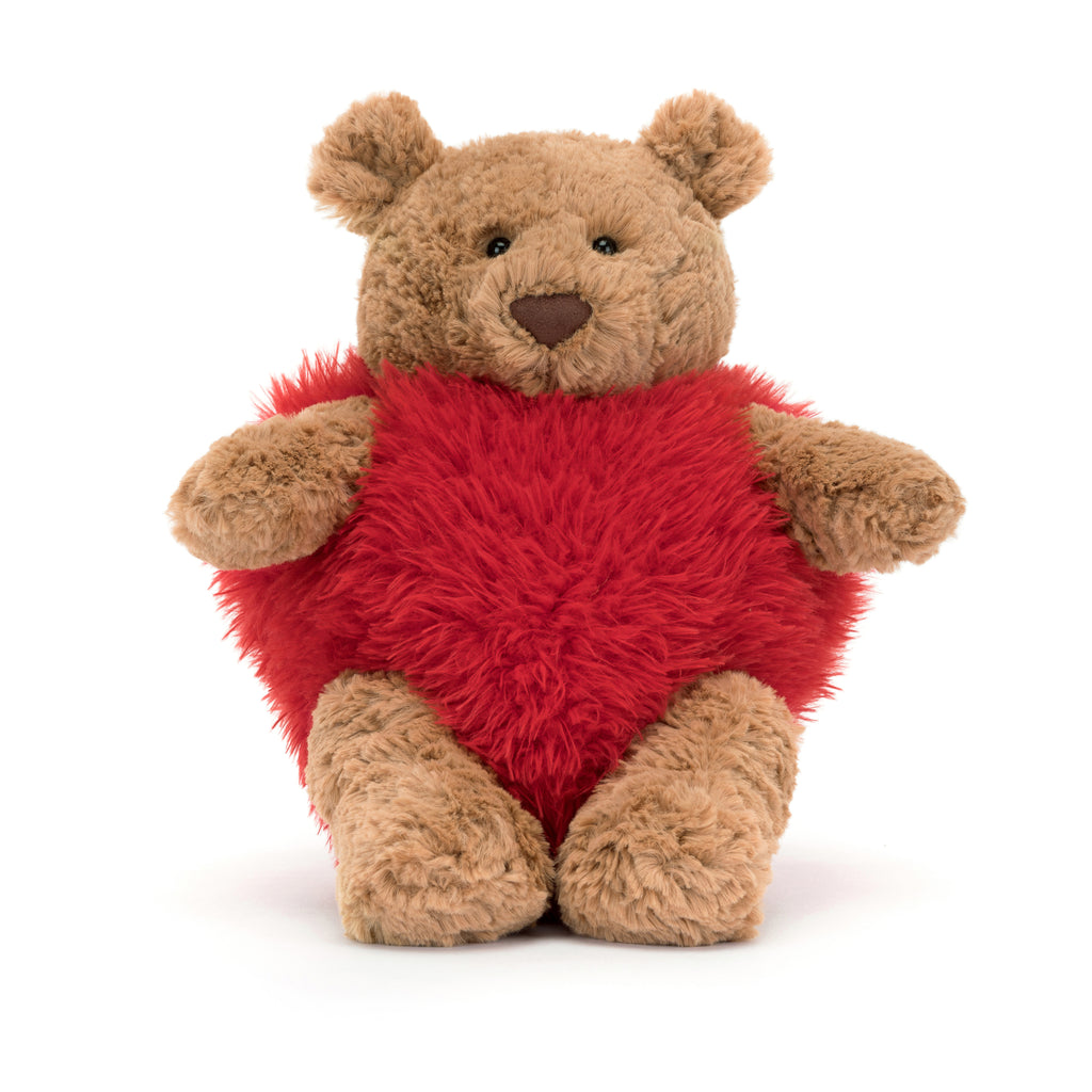 Front of Jellycat Bartholomew Bear Heartthrob.