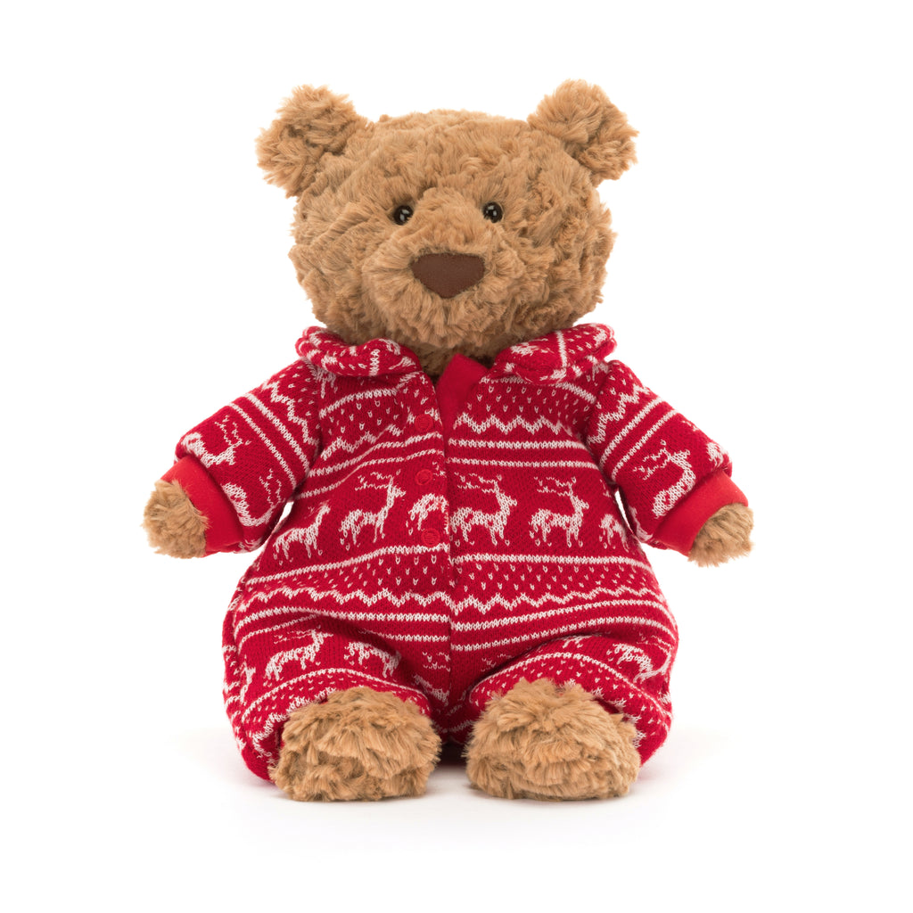 Front of Jellycat Bartholomew Bear Winter Pajamas.