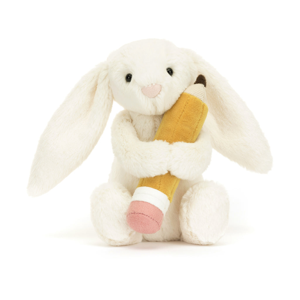 Front of Jellycat Bashful Bunny with Pencil.