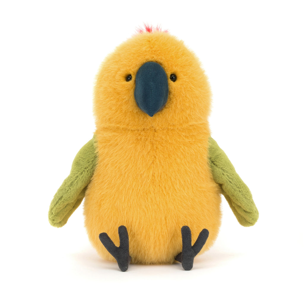 Front of Jellycat Budgeby Parrot.