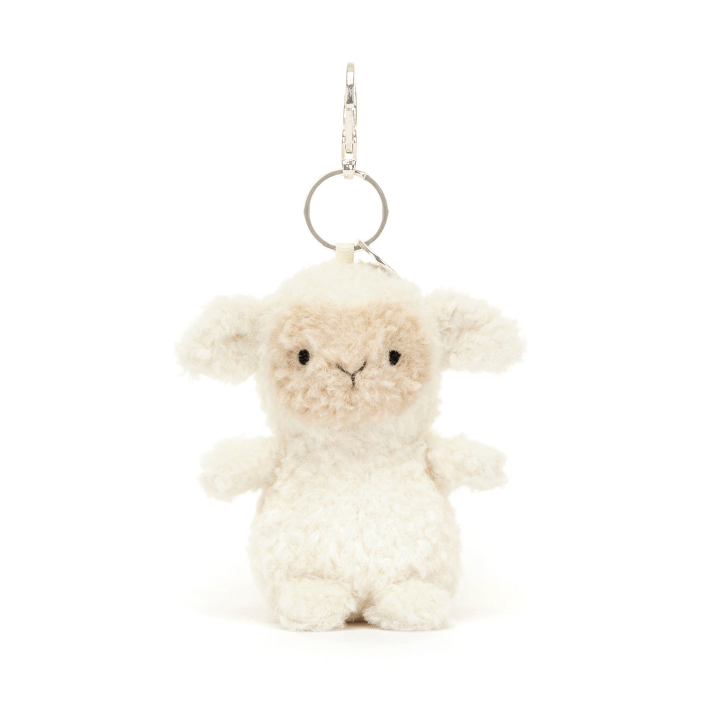 Front of Jellycat Little Lamb Bag Charm.