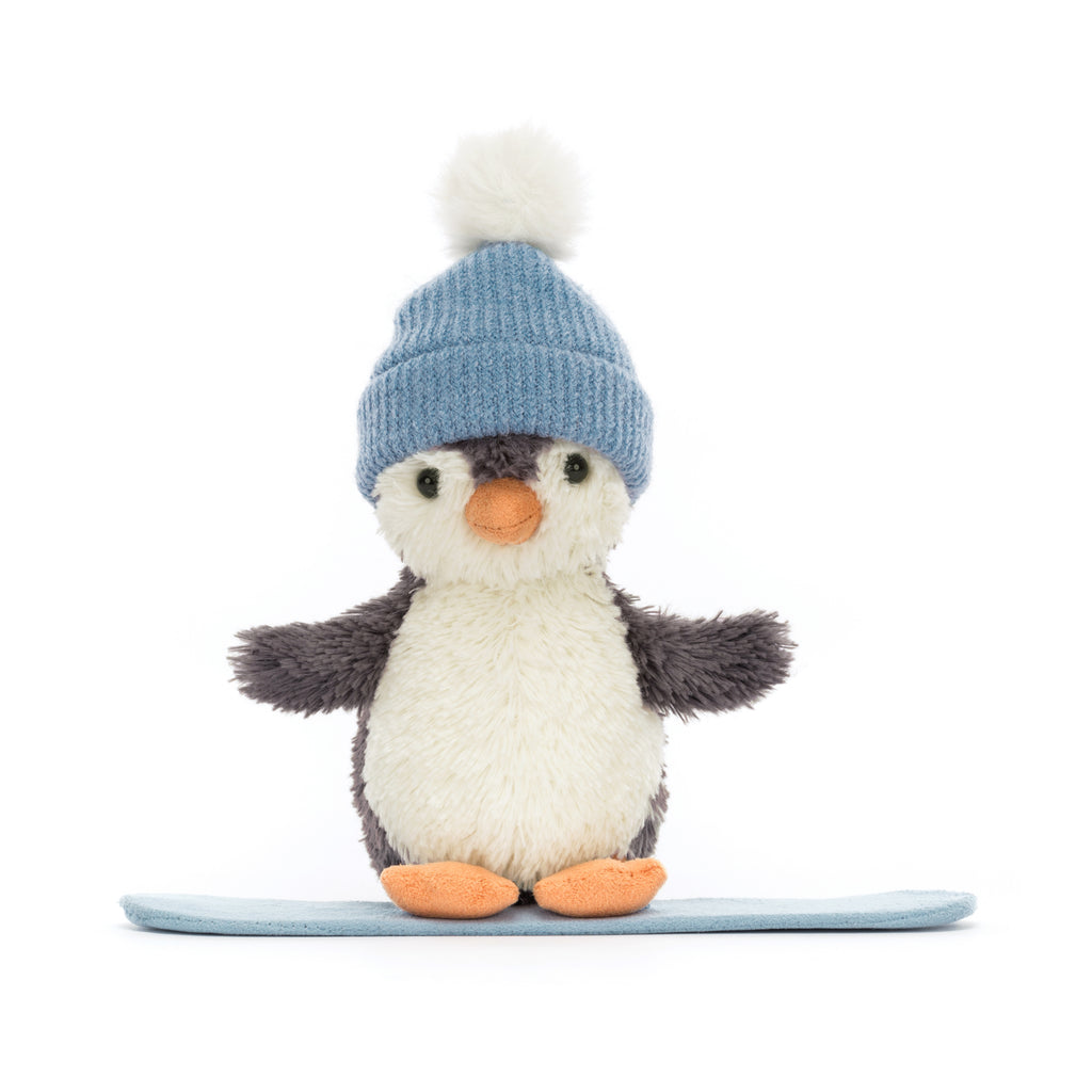 Front of Jellycat Peanut Penguin Snowboarding Small.