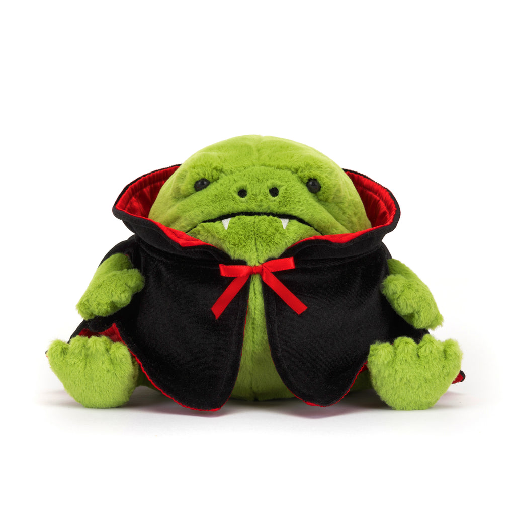 Front of Jellycat Vampire Ricky Rain Frog.