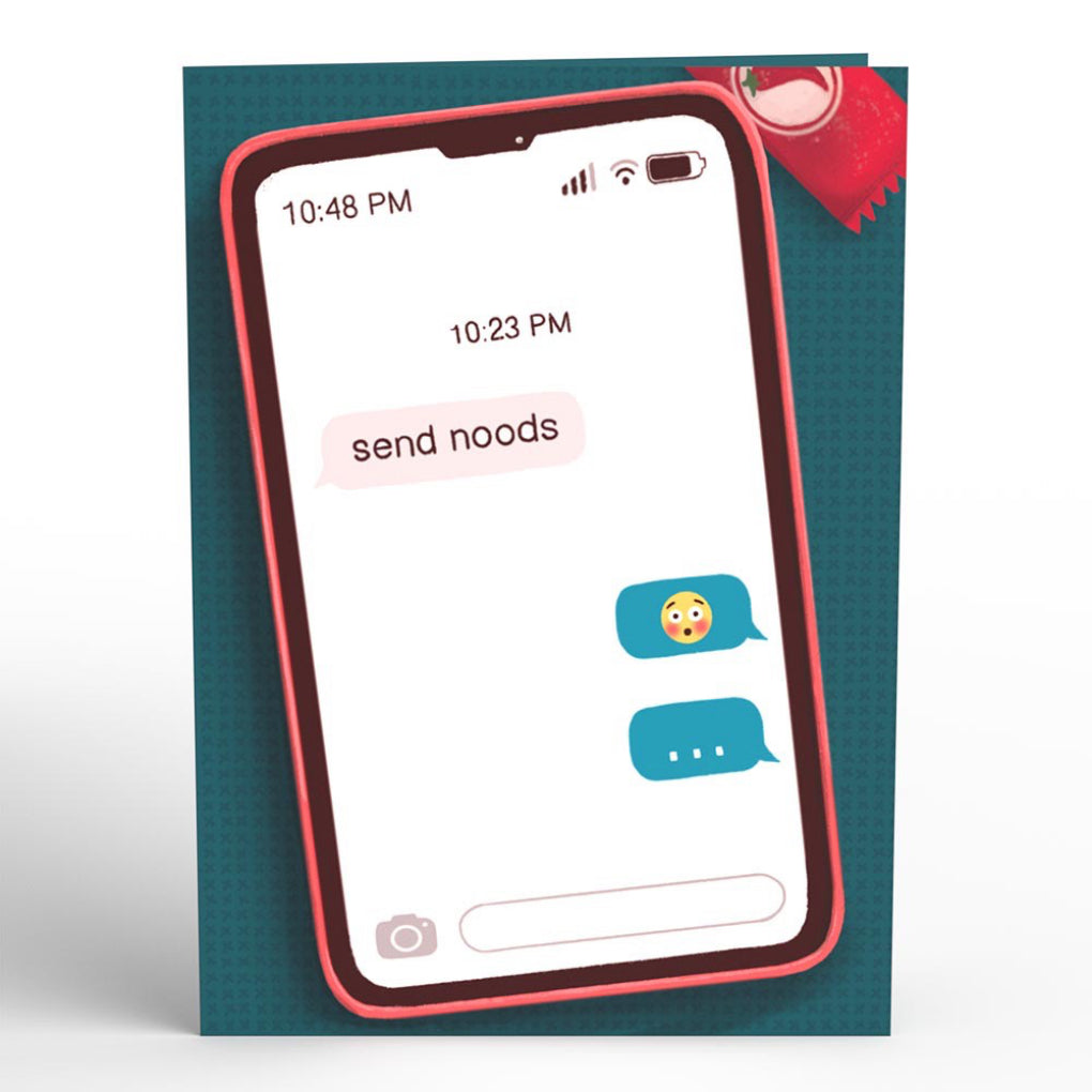 Front of Send Noods Spicy Pop-Up Card.