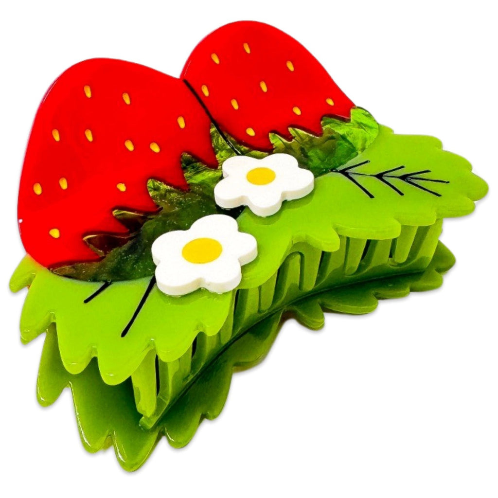 Front of Strawberries and Flowers Hair Claw.