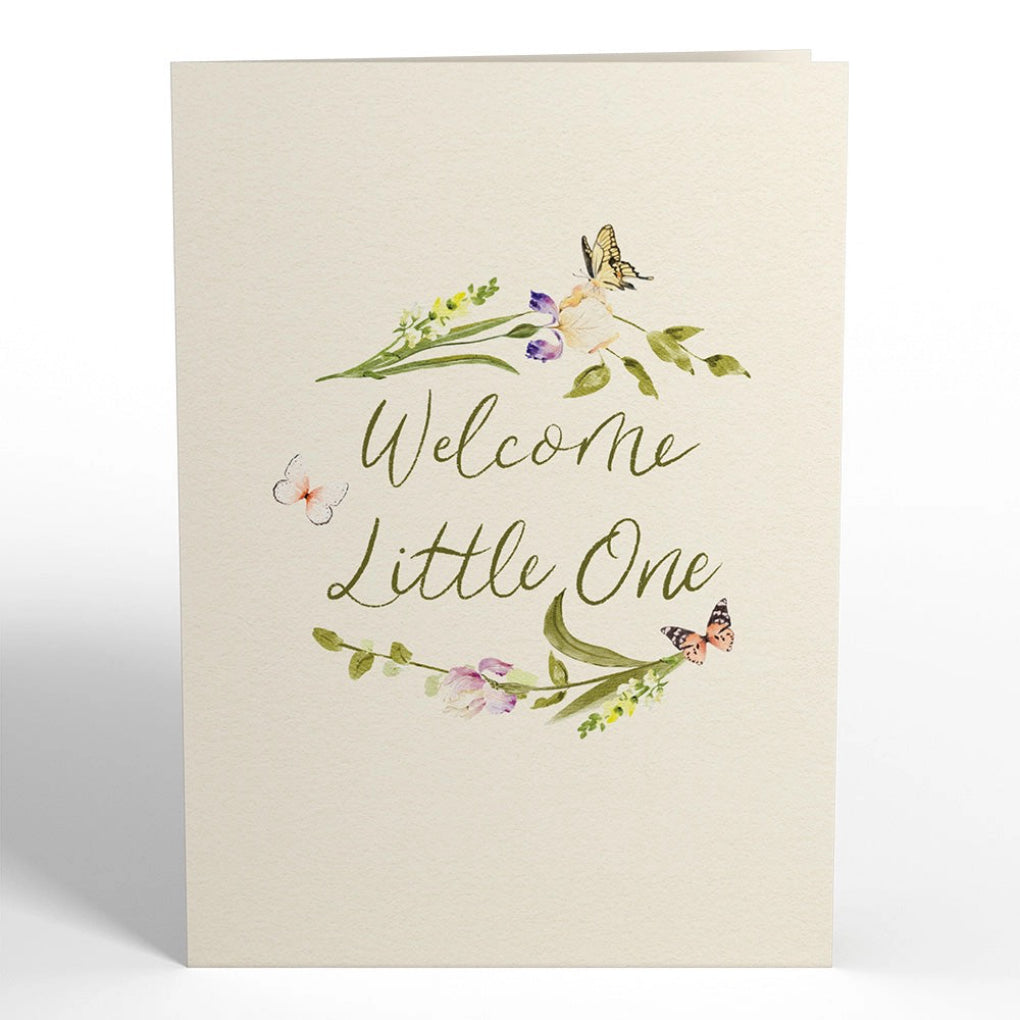 Front of Welcome Little One New Baby Pop-Up Card.