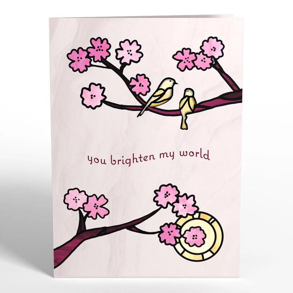 Front of You Brighten My World Birds Suncatcher Card.