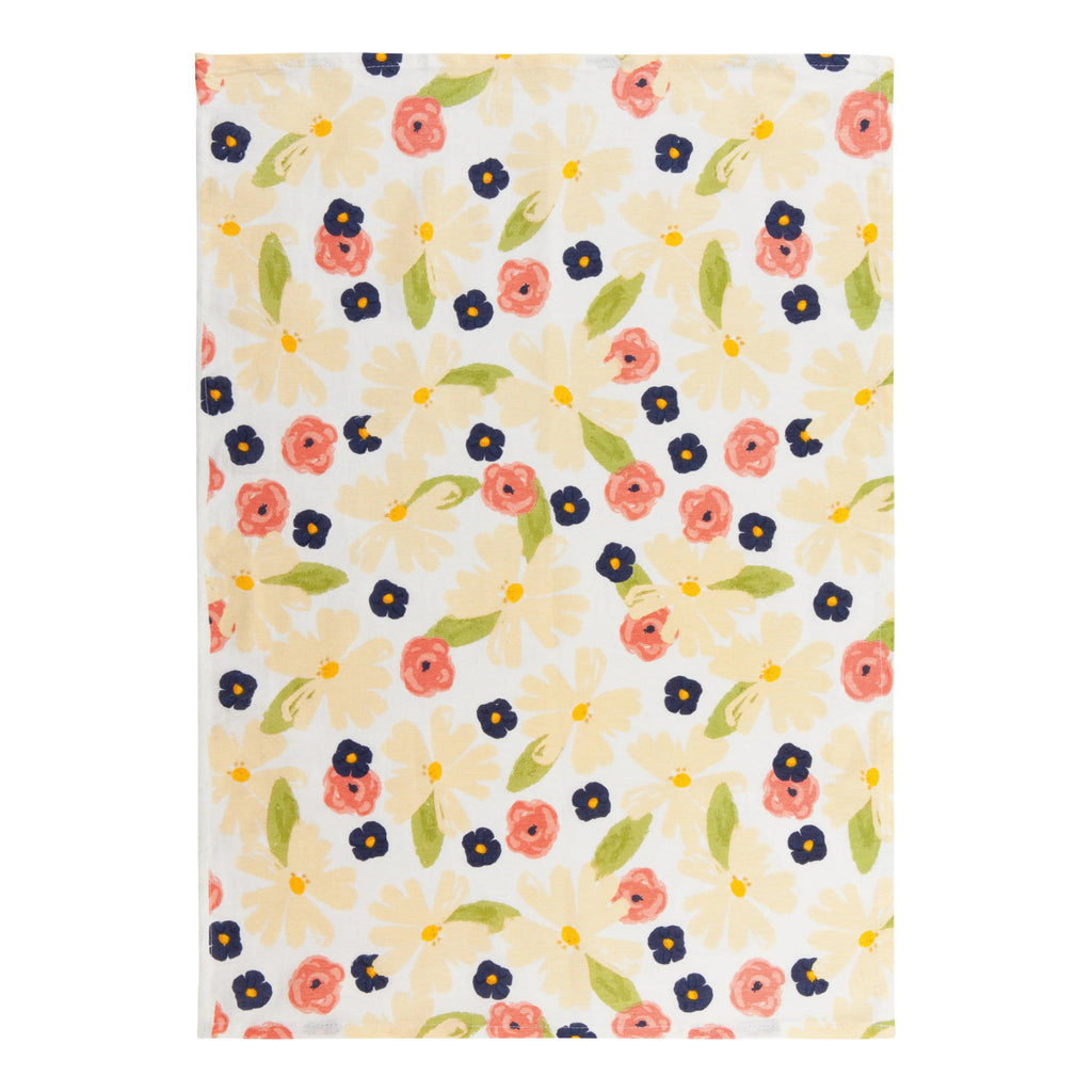 Full Bloom Bakers Floursack Dishtowel with light yellow flowers.