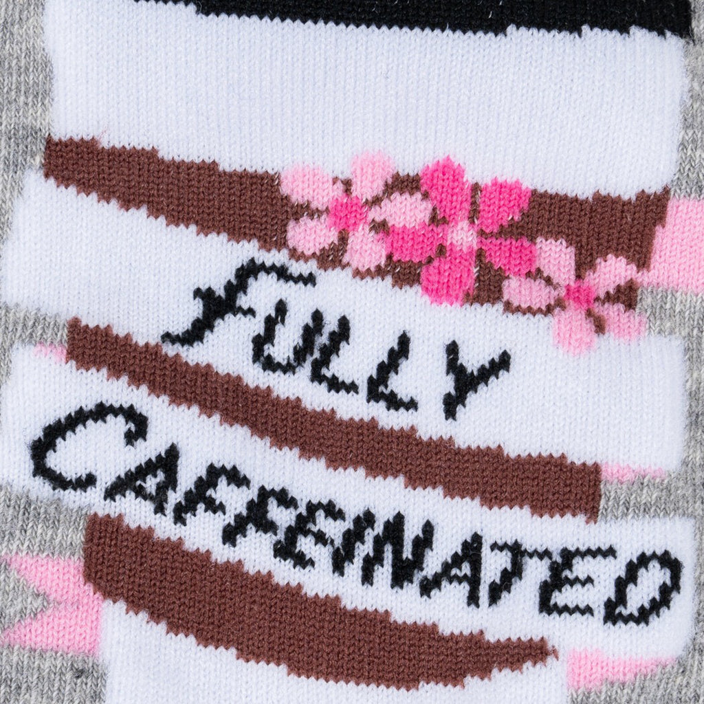 Fully Caffeinated Women's Crew Socks Close-up.