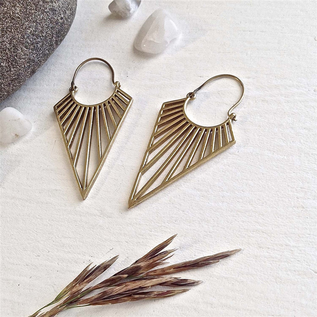 Geometric Ray Drop Statement Earrings Brass.