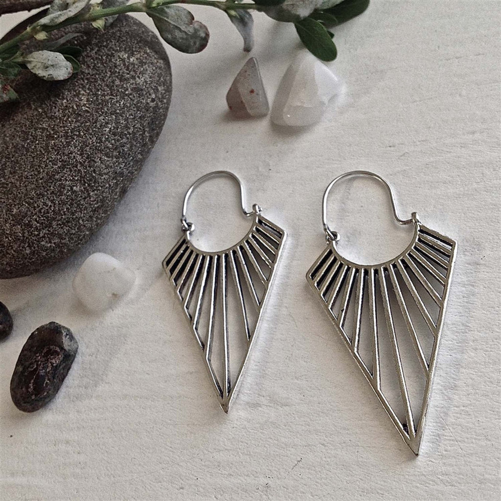 Geometric Ray Drop Statement Earrings Silver.
