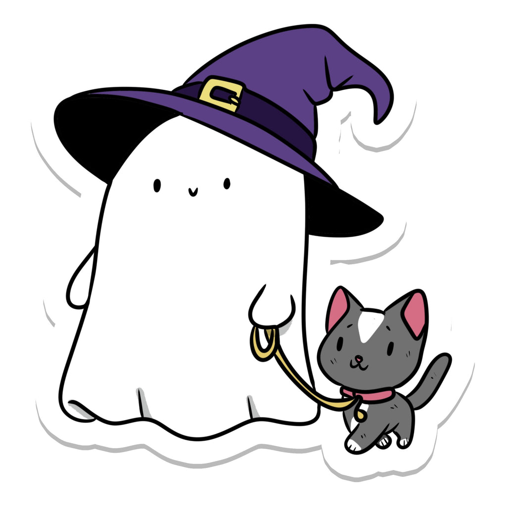 Ghost And Cat Halloween Sticker .