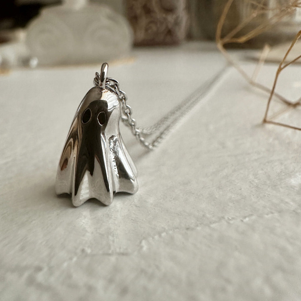 Ghost Charm Necklace Silver alt view.