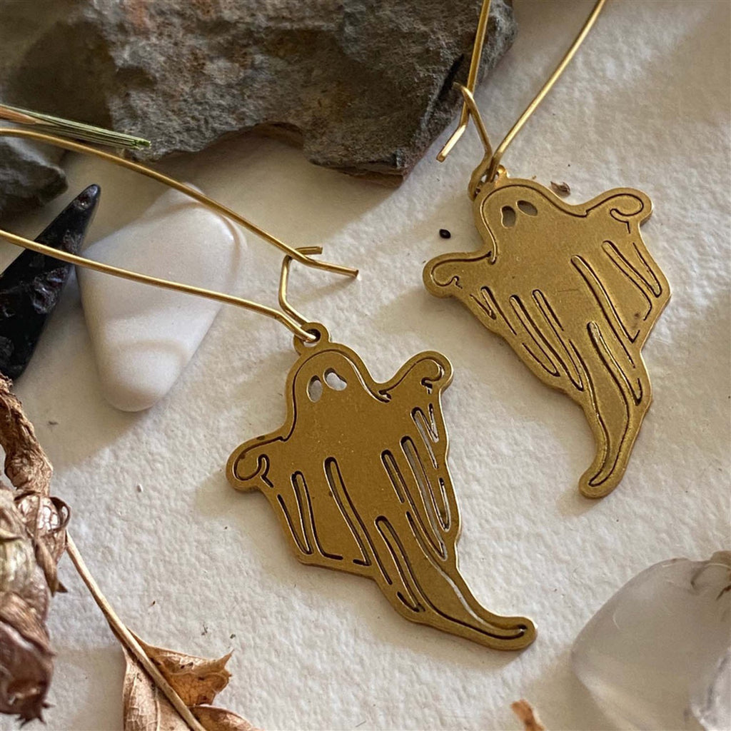 Ghost Kidney Wire Drop Earrings Brass.