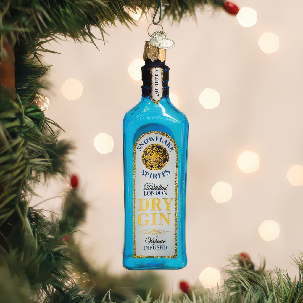 Gin Bottle Ornament in tree.