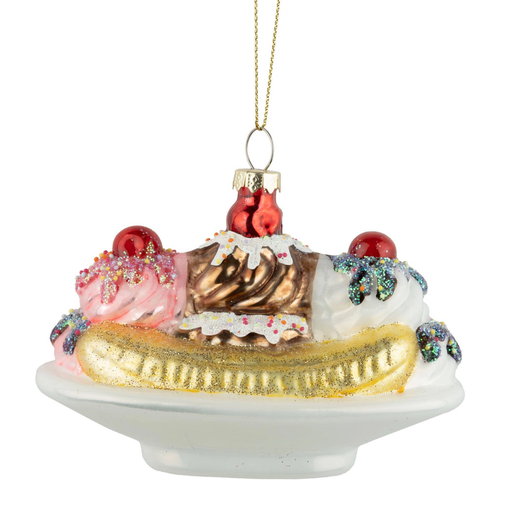 Glass Banana Split Ornament.