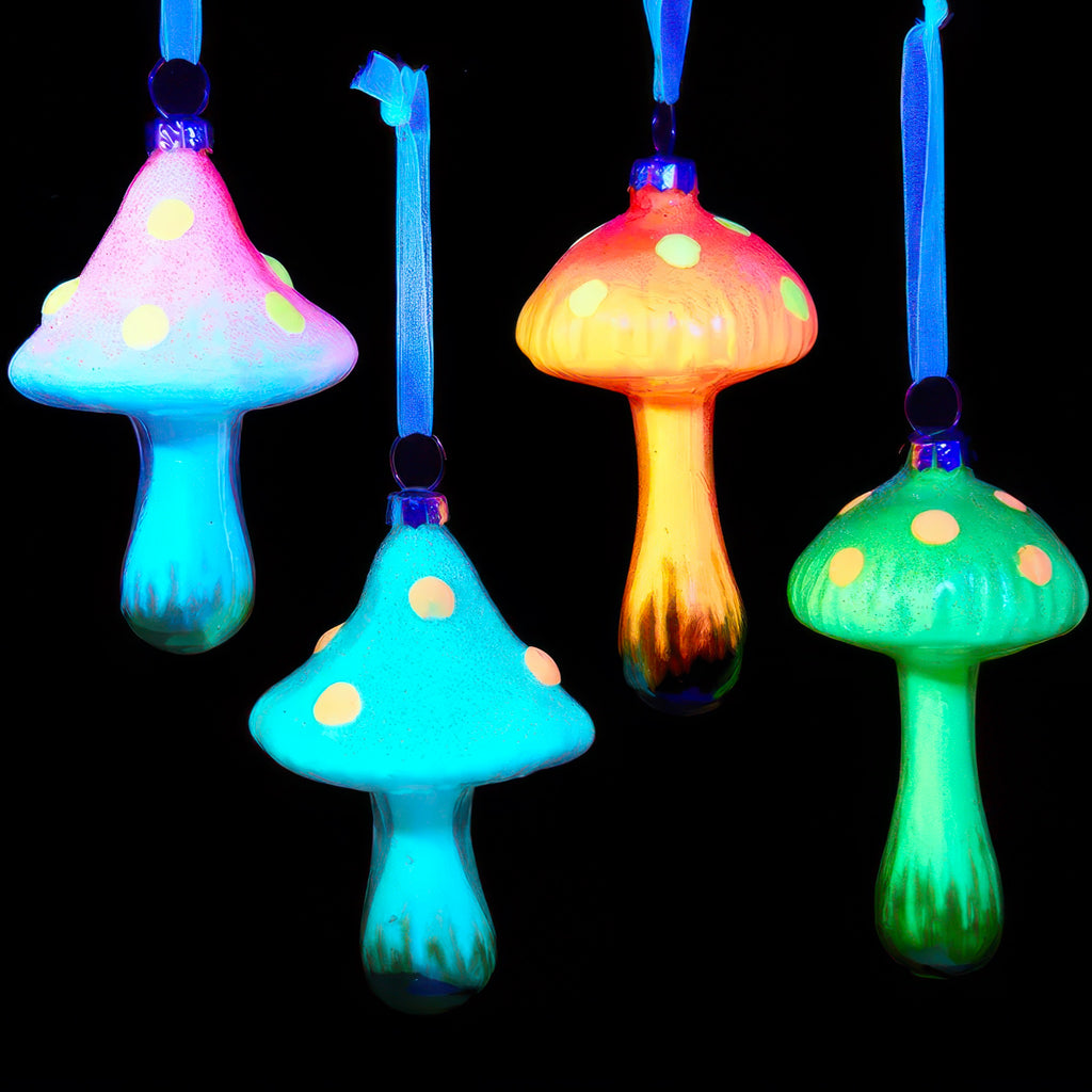 Glow In The Dark Glass Mushroom Ornament - glowing in dark.